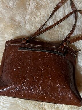 Patricia Nash Embossed Leather Satchel - Cognac Brown